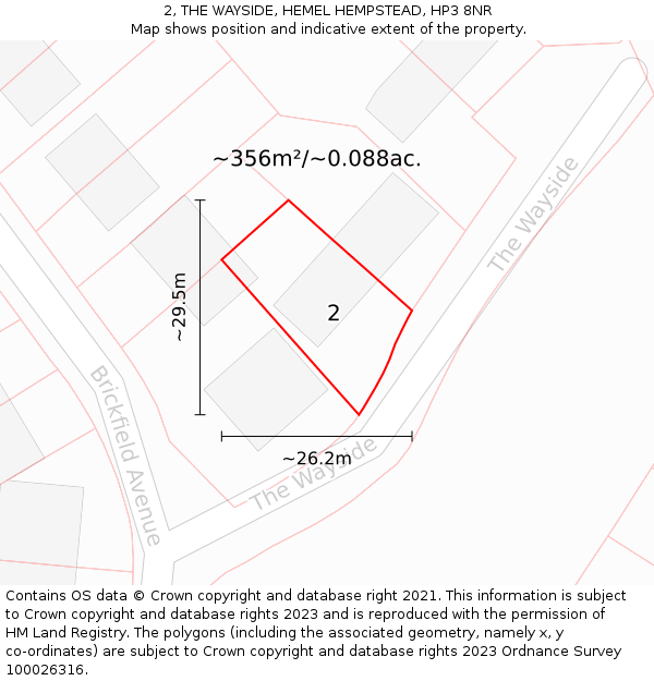 2, THE WAYSIDE, HEMEL HEMPSTEAD, HP3 8NR: Plot and title map