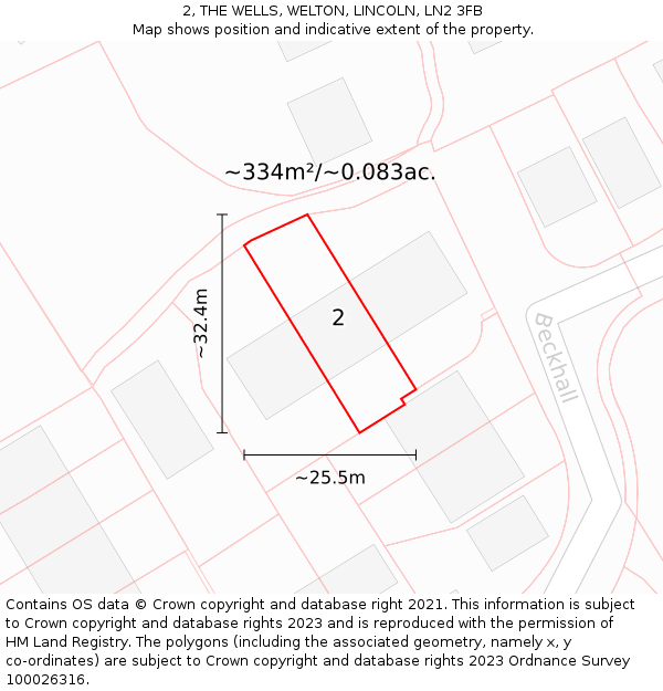 2, THE WELLS, WELTON, LINCOLN, LN2 3FB: Plot and title map
