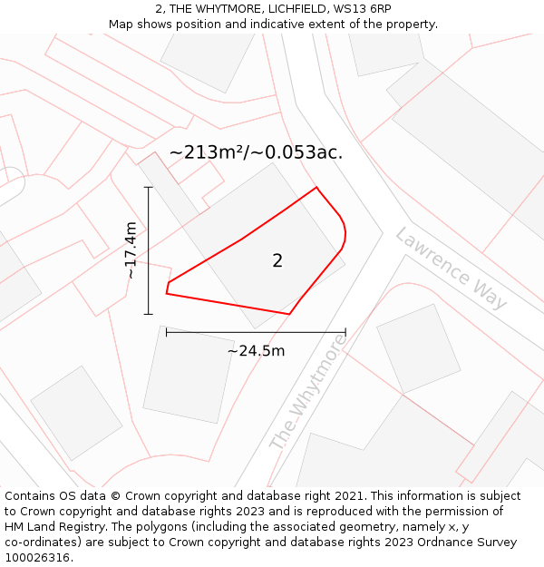 2, THE WHYTMORE, LICHFIELD, WS13 6RP: Plot and title map