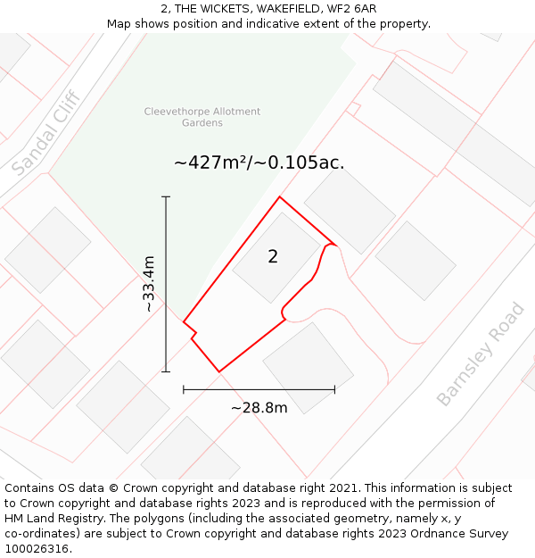 2, THE WICKETS, WAKEFIELD, WF2 6AR: Plot and title map