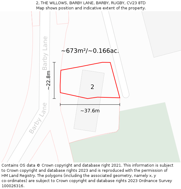 2, THE WILLOWS, BARBY LANE, BARBY, RUGBY, CV23 8TD: Plot and title map