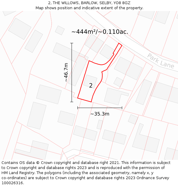 2, THE WILLOWS, BARLOW, SELBY, YO8 8GZ: Plot and title map