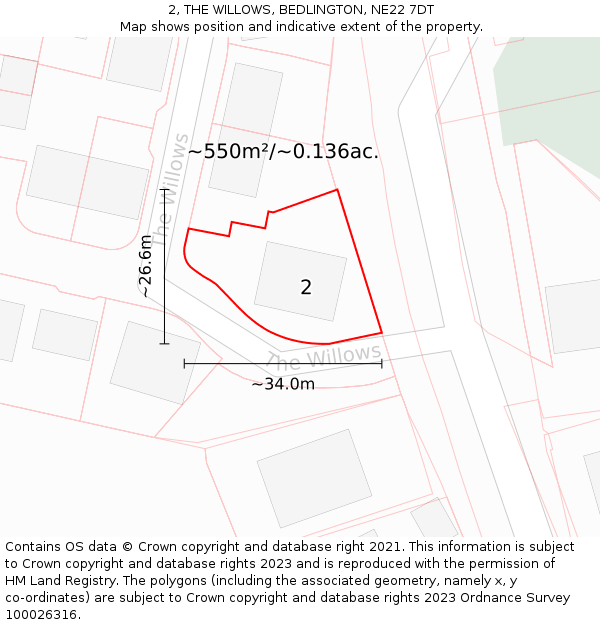 2, THE WILLOWS, BEDLINGTON, NE22 7DT: Plot and title map