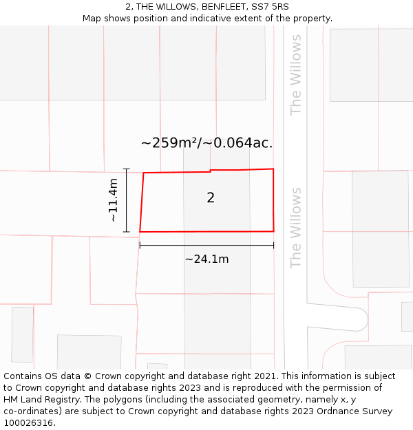 2, THE WILLOWS, BENFLEET, SS7 5RS: Plot and title map