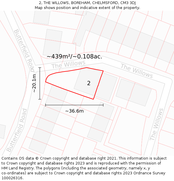 2, THE WILLOWS, BOREHAM, CHELMSFORD, CM3 3DJ: Plot and title map