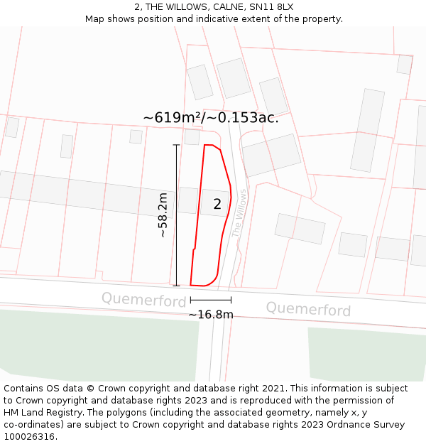 2, THE WILLOWS, CALNE, SN11 8LX: Plot and title map