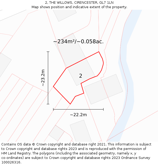 2, THE WILLOWS, CIRENCESTER, GL7 1LN: Plot and title map