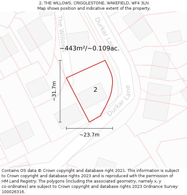 2, THE WILLOWS, CRIGGLESTONE, WAKEFIELD, WF4 3LN: Plot and title map