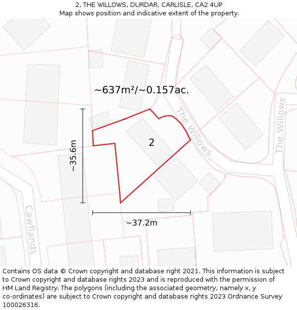2, THE WILLOWS, DURDAR, CARLISLE, CA2 4UP: Plot and title map