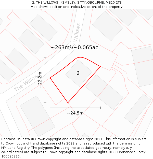 2, THE WILLOWS, KEMSLEY, SITTINGBOURNE, ME10 2TE: Plot and title map