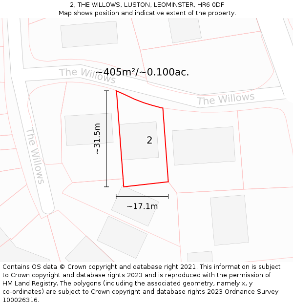 2, THE WILLOWS, LUSTON, LEOMINSTER, HR6 0DF: Plot and title map