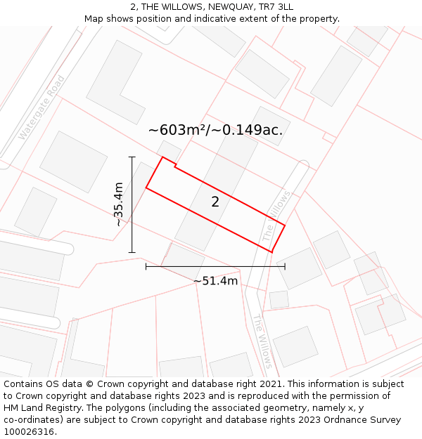 2, THE WILLOWS, NEWQUAY, TR7 3LL: Plot and title map