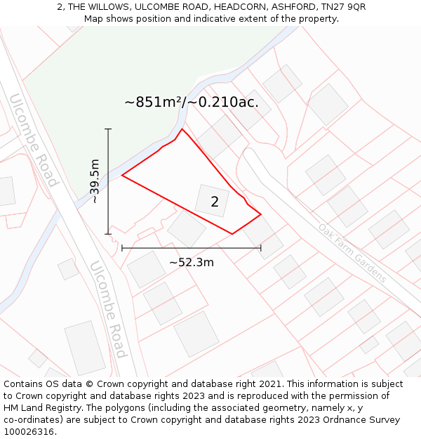 2, THE WILLOWS, ULCOMBE ROAD, HEADCORN, ASHFORD, TN27 9QR: Plot and title map