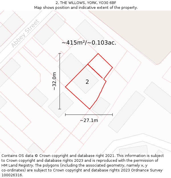2, THE WILLOWS, YORK, YO30 6BF: Plot and title map