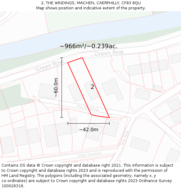 2, THE WINDINGS, MACHEN, CAERPHILLY, CF83 8QU: Plot and title map