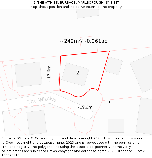 2, THE WITHIES, BURBAGE, MARLBOROUGH, SN8 3TT: Plot and title map