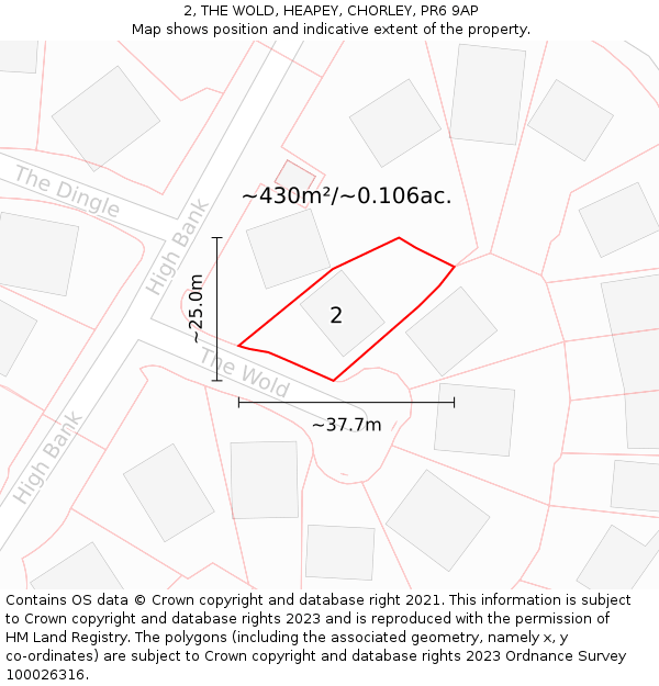 2, THE WOLD, HEAPEY, CHORLEY, PR6 9AP: Plot and title map