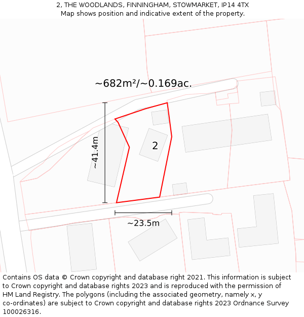 2, THE WOODLANDS, FINNINGHAM, STOWMARKET, IP14 4TX: Plot and title map