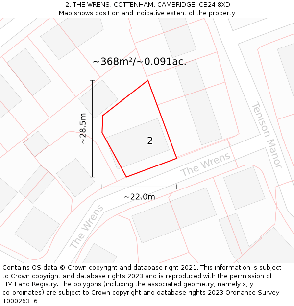 2, THE WRENS, COTTENHAM, CAMBRIDGE, CB24 8XD: Plot and title map