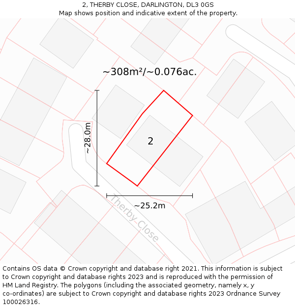 2, THERBY CLOSE, DARLINGTON, DL3 0GS: Plot and title map