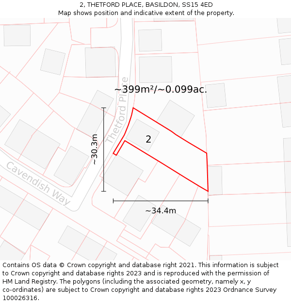 2, THETFORD PLACE, BASILDON, SS15 4ED: Plot and title map
