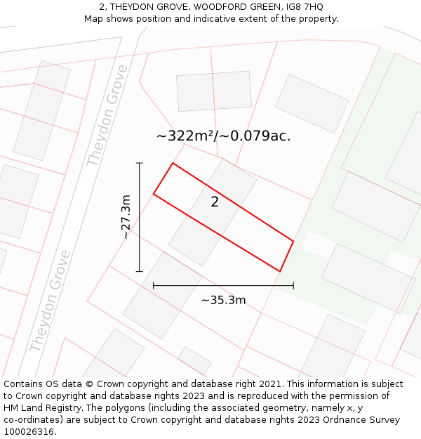 2, THEYDON GROVE, WOODFORD GREEN, IG8 7HQ: Plot and title map