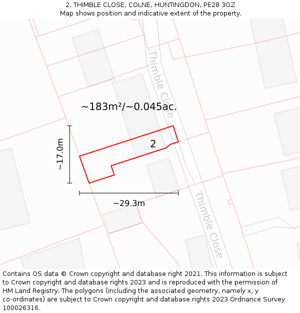 2, THIMBLE CLOSE, COLNE, HUNTINGDON, PE28 3GZ: Plot and title map