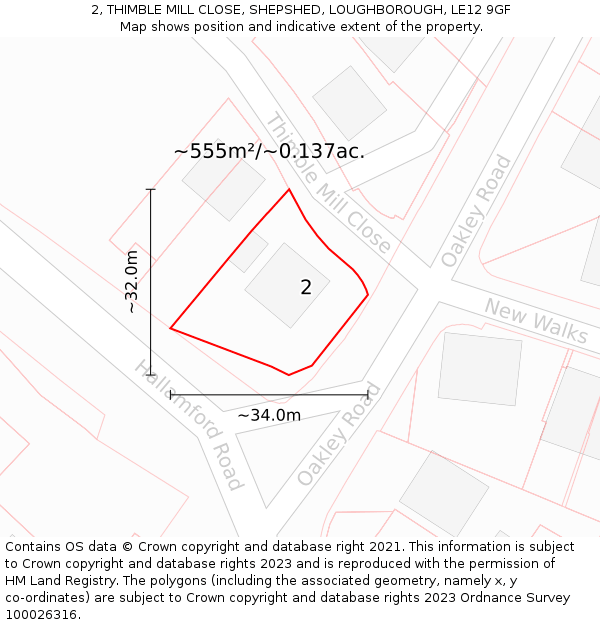 2, THIMBLE MILL CLOSE, SHEPSHED, LOUGHBOROUGH, LE12 9GF: Plot and title map
