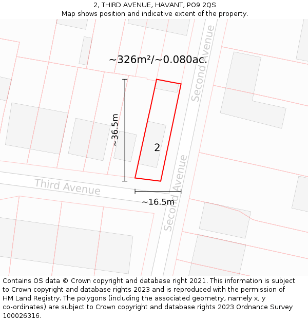 2, THIRD AVENUE, HAVANT, PO9 2QS: Plot and title map