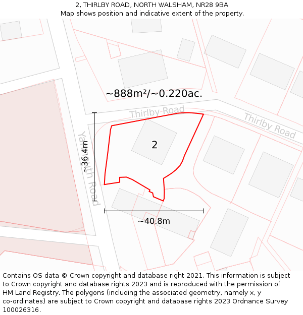 2, THIRLBY ROAD, NORTH WALSHAM, NR28 9BA: Plot and title map