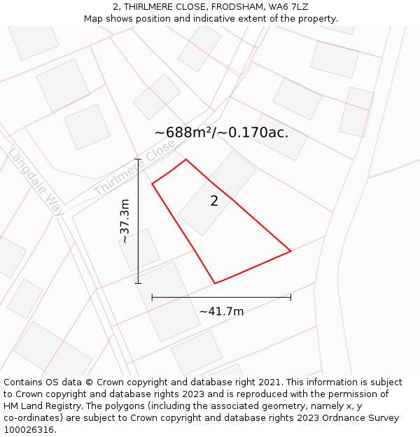 2, THIRLMERE CLOSE, FRODSHAM, WA6 7LZ: Plot and title map
