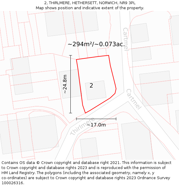 2, THIRLMERE, HETHERSETT, NORWICH, NR9 3PL: Plot and title map