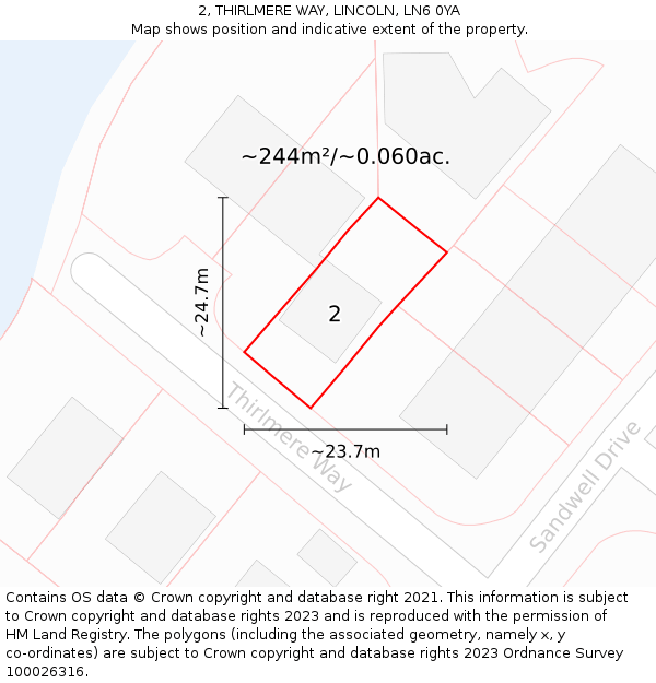 2, THIRLMERE WAY, LINCOLN, LN6 0YA: Plot and title map