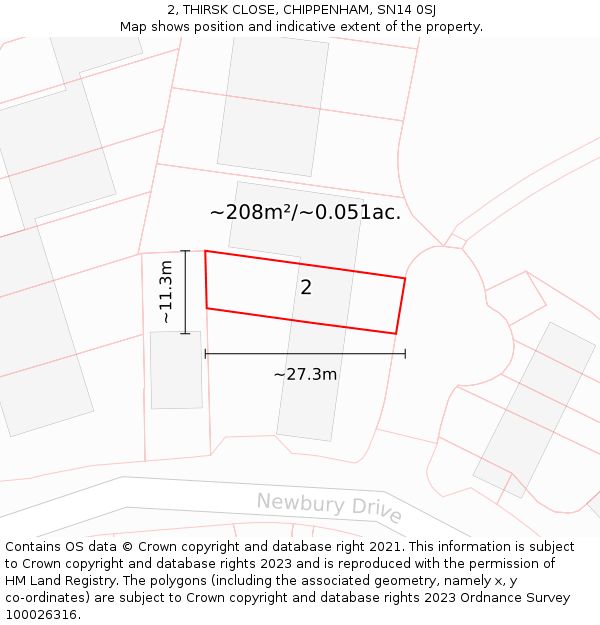 2, THIRSK CLOSE, CHIPPENHAM, SN14 0SJ: Plot and title map