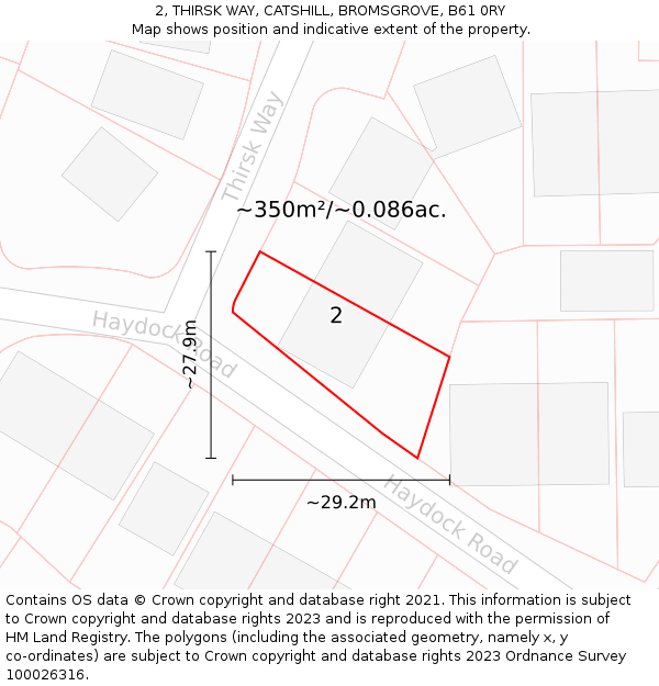 2, THIRSK WAY, CATSHILL, BROMSGROVE, B61 0RY: Plot and title map