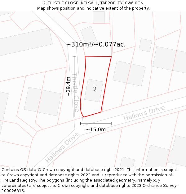 2, THISTLE CLOSE, KELSALL, TARPORLEY, CW6 0GN: Plot and title map