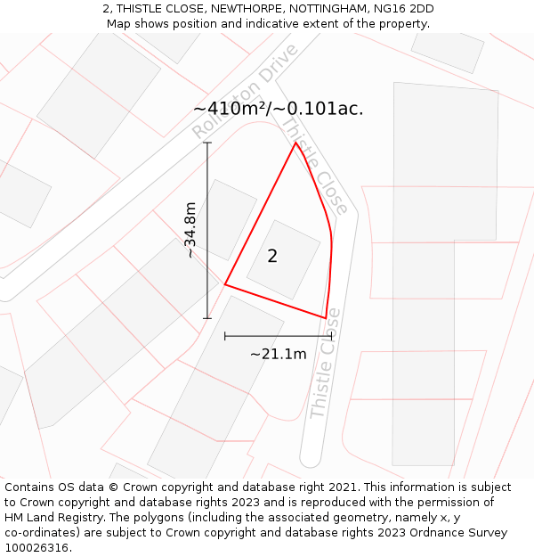 2, THISTLE CLOSE, NEWTHORPE, NOTTINGHAM, NG16 2DD: Plot and title map