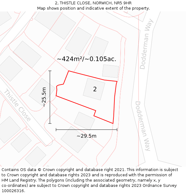 2, THISTLE CLOSE, NORWICH, NR5 9HR: Plot and title map