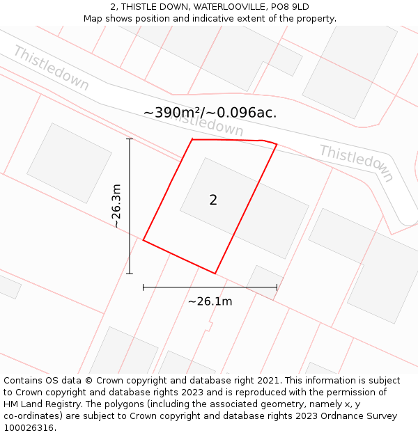 2, THISTLE DOWN, WATERLOOVILLE, PO8 9LD: Plot and title map