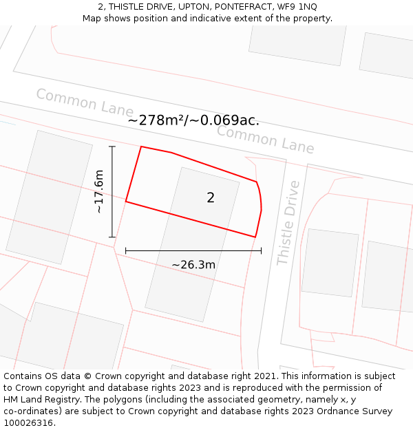 2, THISTLE DRIVE, UPTON, PONTEFRACT, WF9 1NQ: Plot and title map