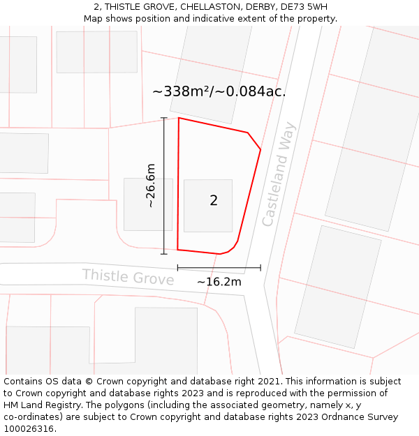 2, THISTLE GROVE, CHELLASTON, DERBY, DE73 5WH: Plot and title map