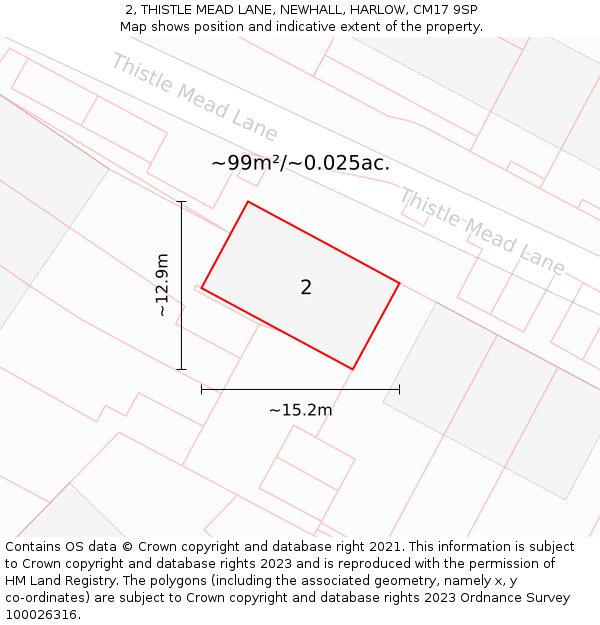 2, THISTLE MEAD LANE, NEWHALL, HARLOW, CM17 9SP: Plot and title map