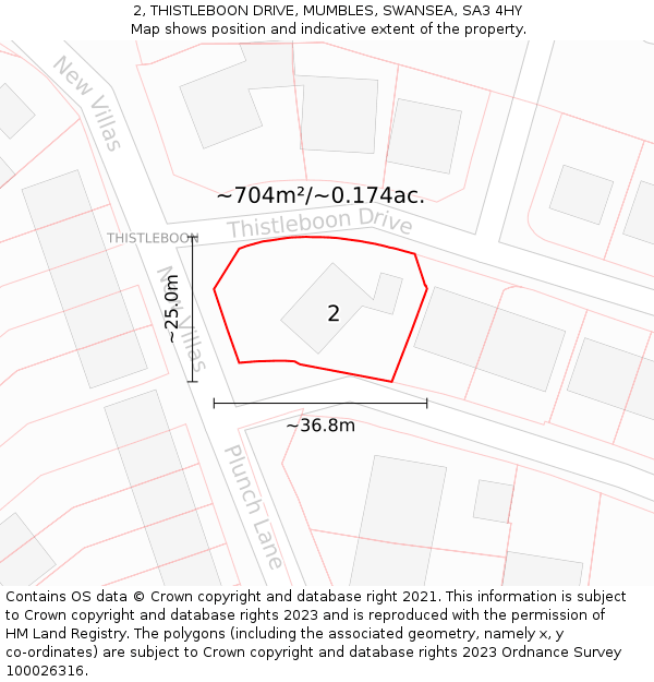 2, THISTLEBOON DRIVE, MUMBLES, SWANSEA, SA3 4HY: Plot and title map