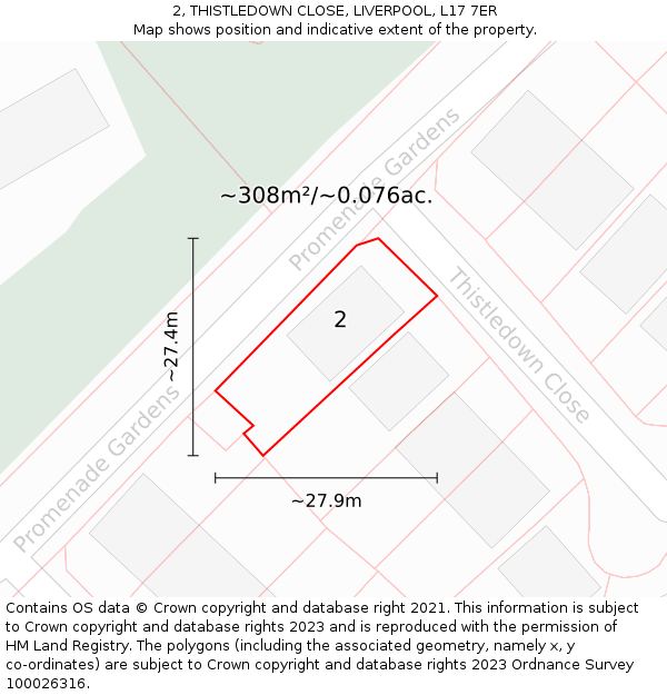 2, THISTLEDOWN CLOSE, LIVERPOOL, L17 7ER: Plot and title map