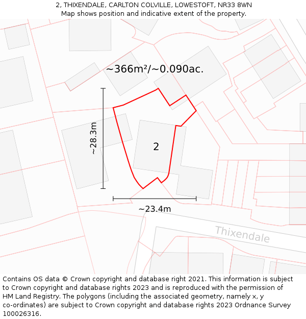 2, THIXENDALE, CARLTON COLVILLE, LOWESTOFT, NR33 8WN: Plot and title map