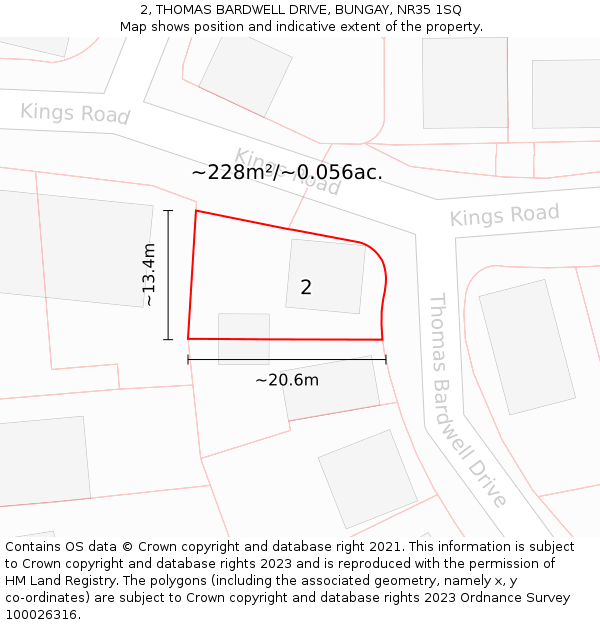 2, THOMAS BARDWELL DRIVE, BUNGAY, NR35 1SQ: Plot and title map