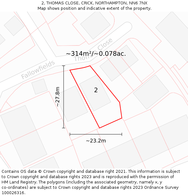 2, THOMAS CLOSE, CRICK, NORTHAMPTON, NN6 7NX: Plot and title map