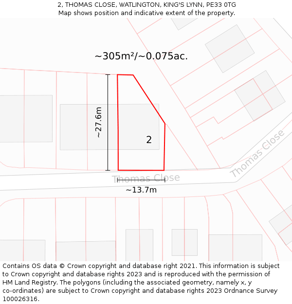 2, THOMAS CLOSE, WATLINGTON, KING'S LYNN, PE33 0TG: Plot and title map