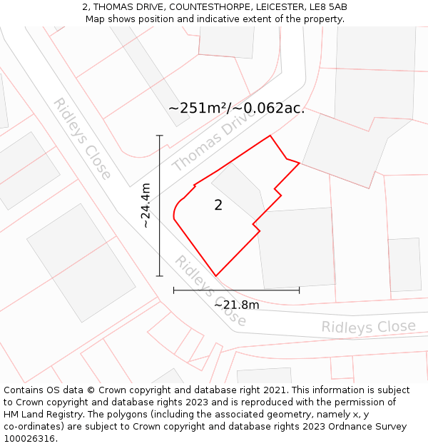 2, THOMAS DRIVE, COUNTESTHORPE, LEICESTER, LE8 5AB: Plot and title map