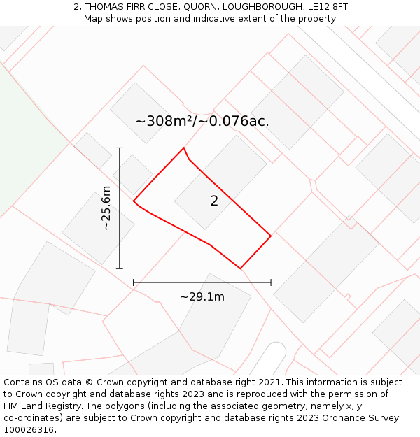 2, THOMAS FIRR CLOSE, QUORN, LOUGHBOROUGH, LE12 8FT: Plot and title map